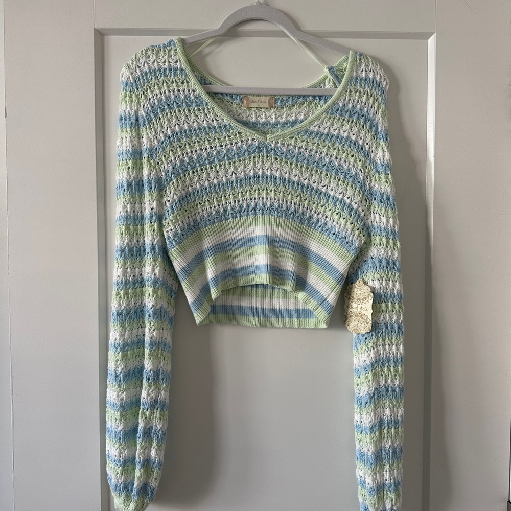 Altar'd State Blue and Green V-Neck Sweater
